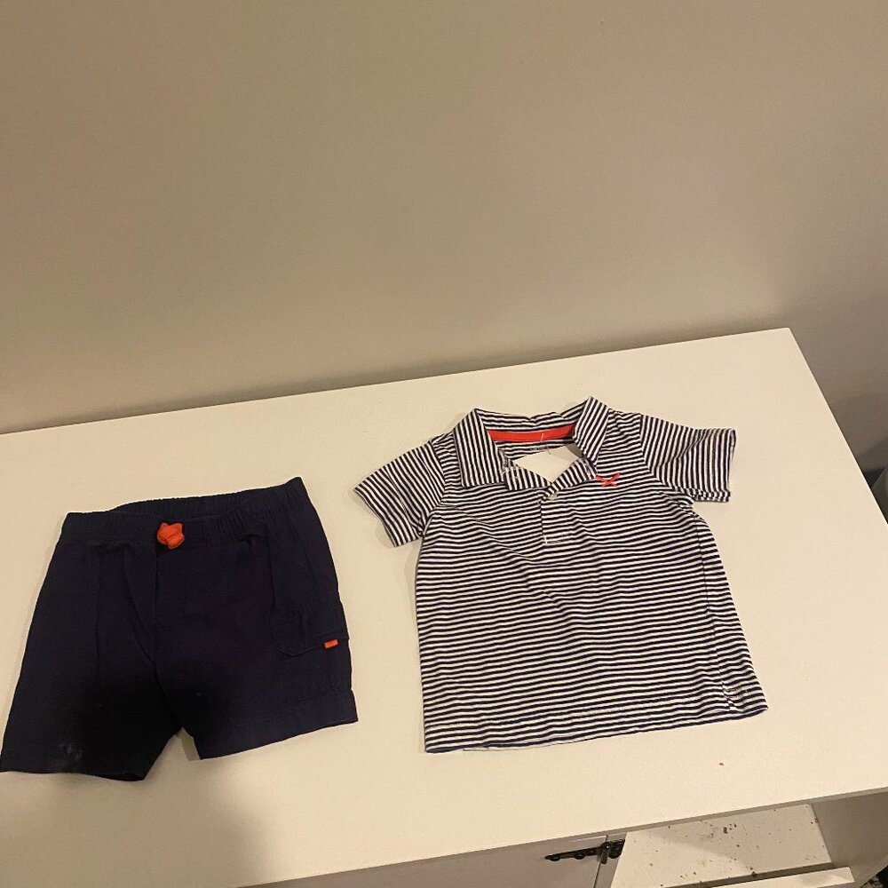 stripped polo shirt and shorts